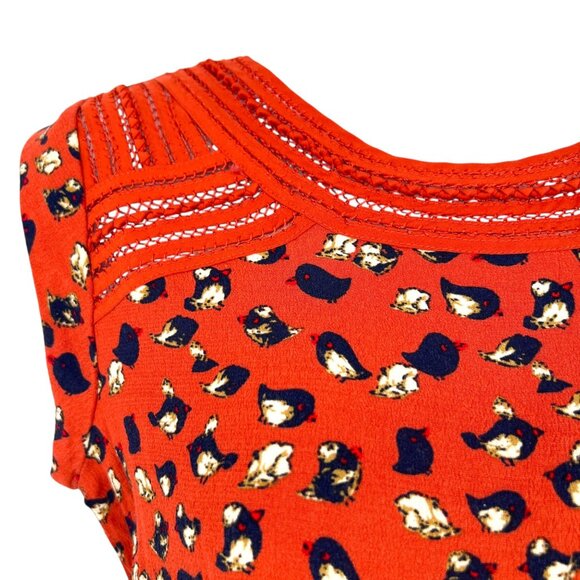 Meadow Rue Bird Print Orange Sleeveless Blouse Size XS - Picture 3 of 13
